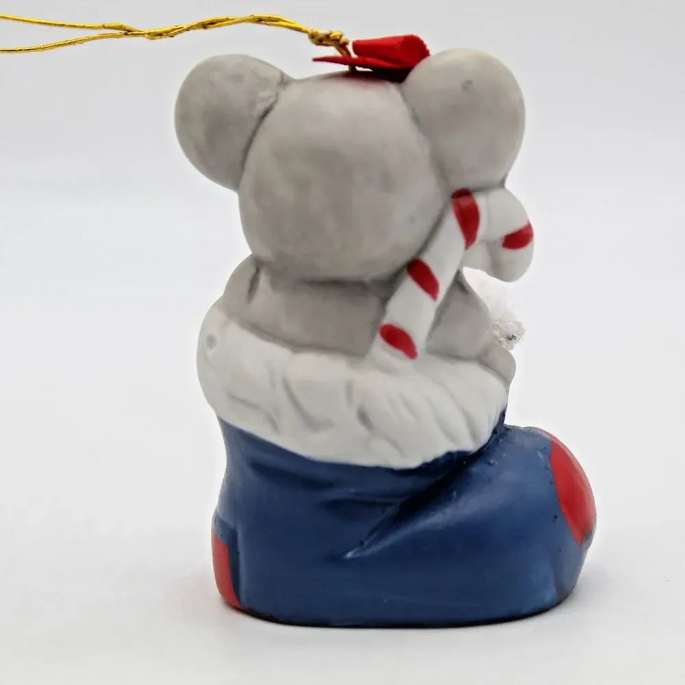Holly Bells Porcelain Mouse Stocking Bell Ornament Vintage 1986 Original Box b